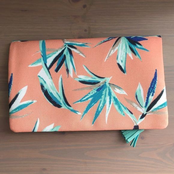 Rachel Pally Reversible Palm Print Turquoise Faux Leather Foldover Clutch - Picture 3 of 9